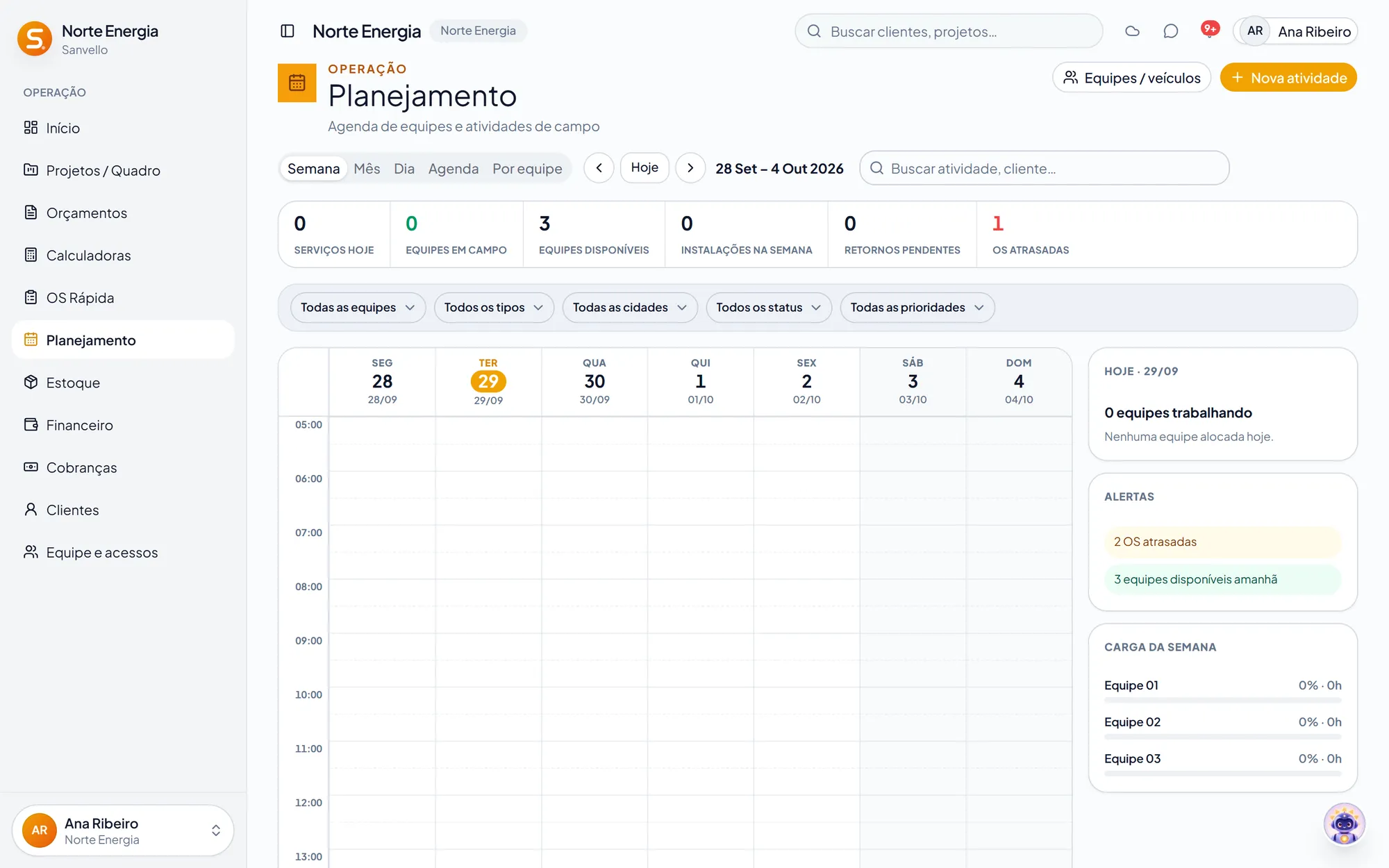Tela Agenda do Sanvello